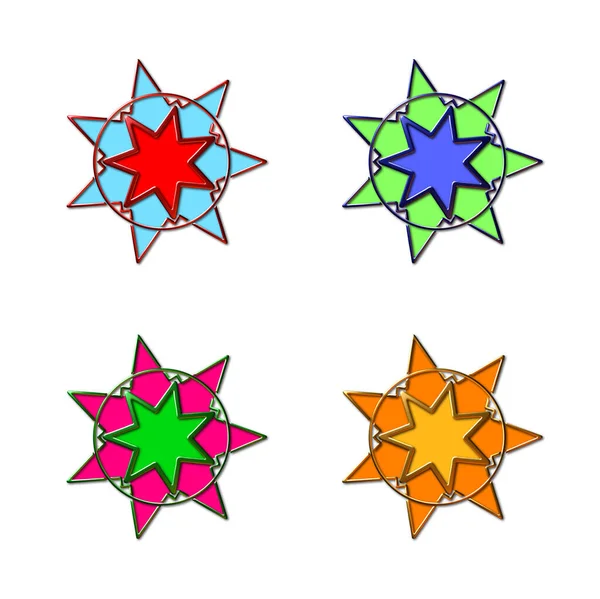 Набор Трехмерных Иллюстраций Композитной Семиконечной Звезды Различными Цветовыми Металлическими Текстурами — стоковое фото
