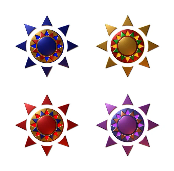 Conjunto Ilustraciones Iconos Solares Multicolores Acabado Metálico Aislados Sobre Fondo — Foto de Stock