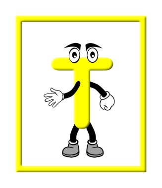 Karikatür gözler, eller ve ayaklarla süslenmiş ve beyaz bir arkaplanda izole edilmiş üç boyutlu bir alfabe harfi..