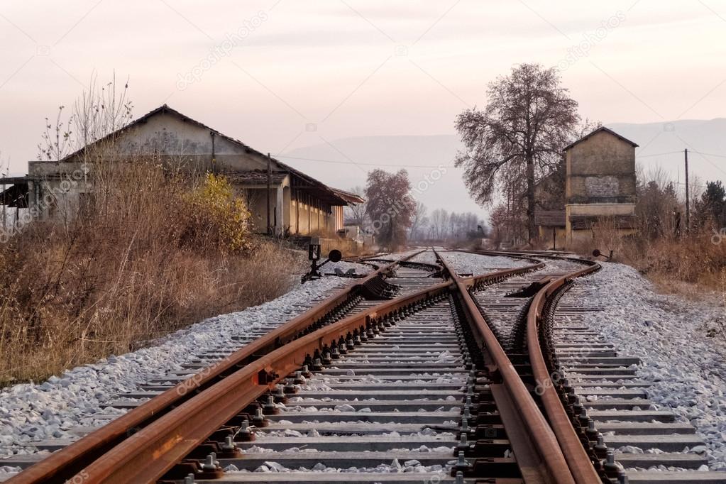 Old railway station and tracks, in Florina, northern Greece, in autumn