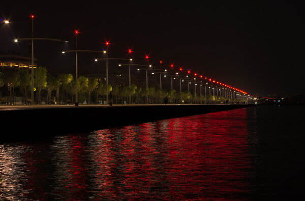 Night scene at the waterfront of Thessaloniki, Greece