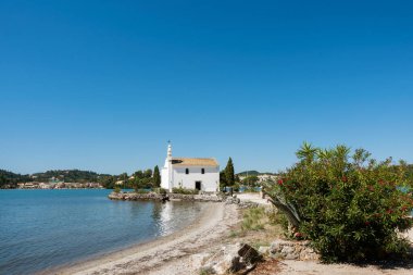 Gouvia, Corfu, Yunanistan 'daki küçük ve resimli Hypapante kilisesi