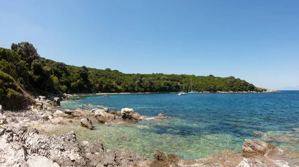 Agosto 2020 Corfu Grécia Paisagem Incrível Beira Mar Floresta Erimitis — Fotografia de Stock