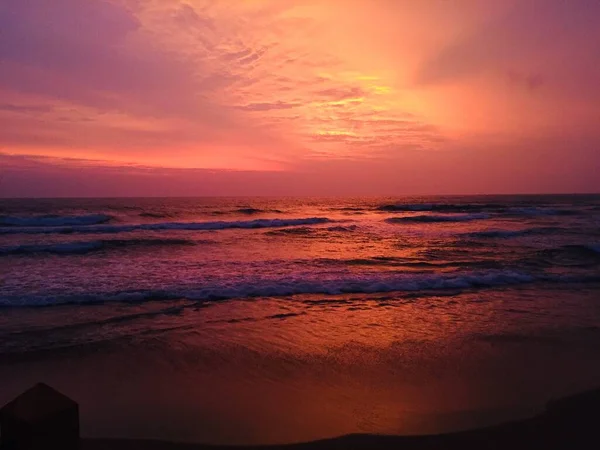 Kolorowy Wieczór Plaży Kovalam Kerala — Zdjęcie stockowe