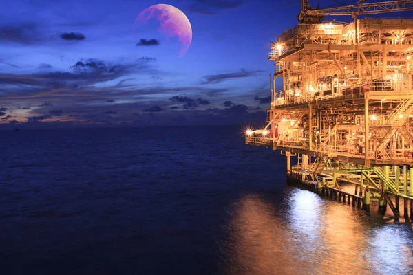 Offshore Puesta Del Sol Industria Petróleo Gas Producción Petróleo Tubería — Foto de Stock