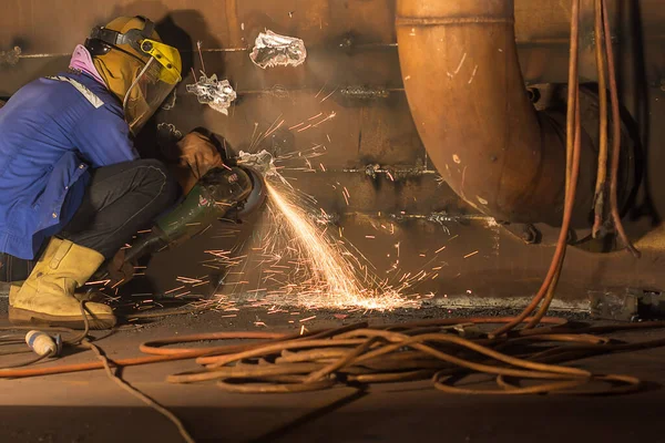 Hombre Trabajador Que Usa Ropa Protectora Reparación Molienda Construcción Industrial — Foto de Stock