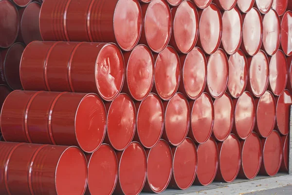 oil barrels red or chemical drums stacked up