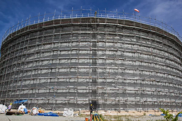 Uma Vista Andaimes Para Construção Óleo Tanque Armazenamento — Fotografia de Stock