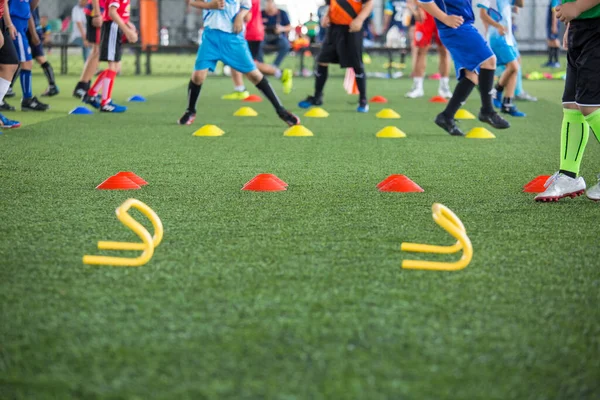 Tactiques Ballon Football Sur Terrain Gazonné Avec Cône Pour Entraîner — Photo