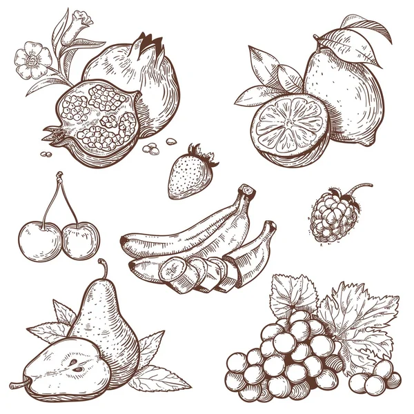 Iconos de frutas dulces y bayas — Vector de stock