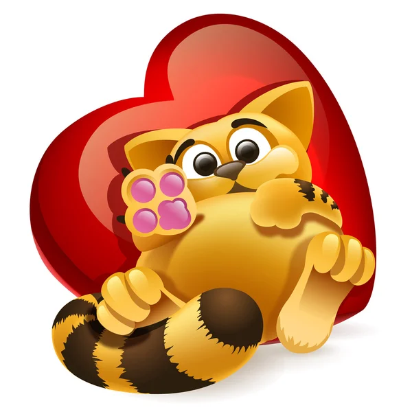 Rode kat en hart — Stockvector