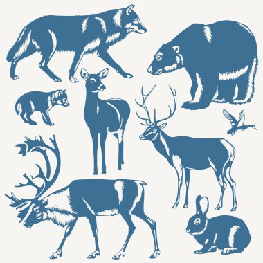 wild northern animals on a white background clipart