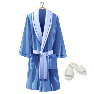 Vector blue bathrobe and white slippers clipart