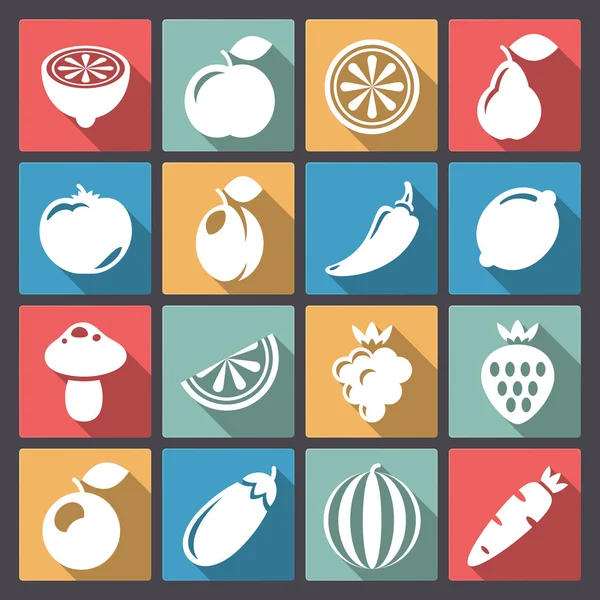 Set of sixteen vegetables icons in flat design — Stock Vector