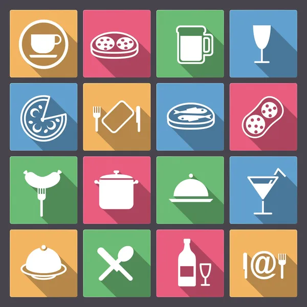Conjunto de ícones de prato e comida em design plano — Vetor de Stock
