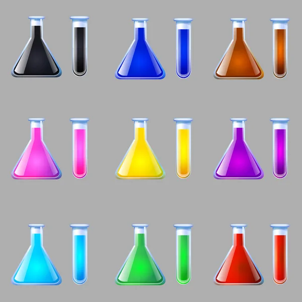 Frascos de laboratorio coloridos — Vector de stock