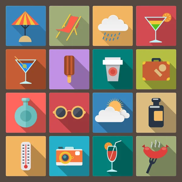 Conjunto de dieciséis iconos de descanso en estilo de diseño plano — Vector de stock