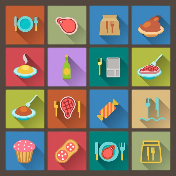 Conjunto de ícones de comida em estilo de design plano — Vetor de Stock