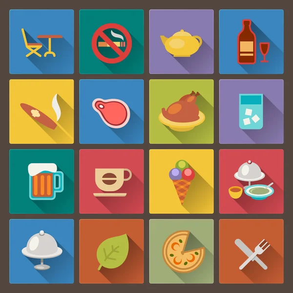 Set of food and alcohol drink icons in flat design style — Stock Vector