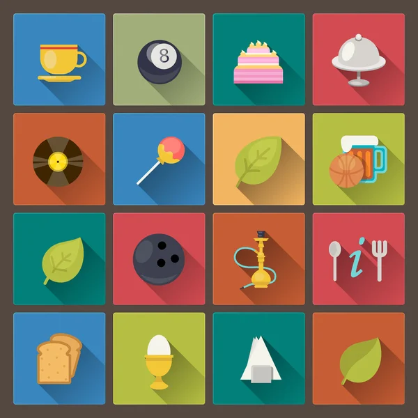 Set of food and entertainment icons in flat design style — Stock Vector