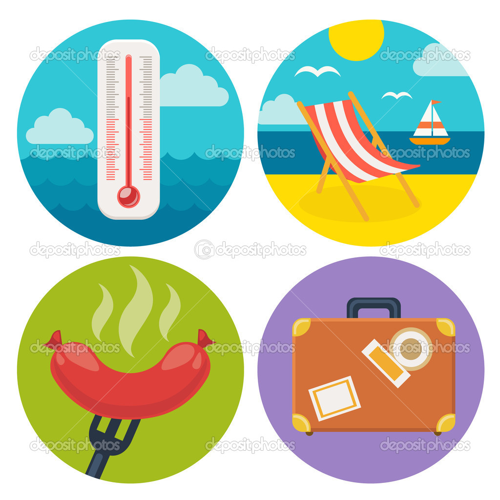 set of summer icons in flat design