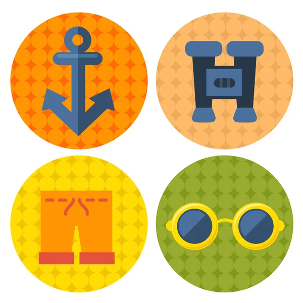 Set di icone di articoli da spiaggia in design piatto — Vettoriale Stock