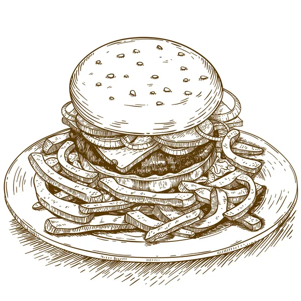 Гравіювання ілюстрація гамбургер — Stockvector