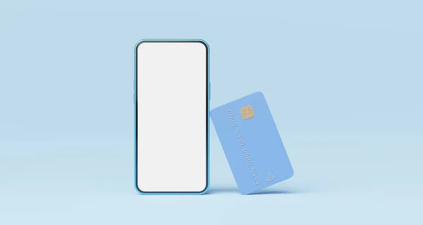 Πιστωτική Κάρτα Κλίνει Τηλέφωνο Στο Μπλε Φόντο Mobile Banking Και — Φωτογραφία Αρχείου