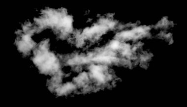 Beyaz bulut, kabarık doku, soyut, siyah arkaplanda izole.