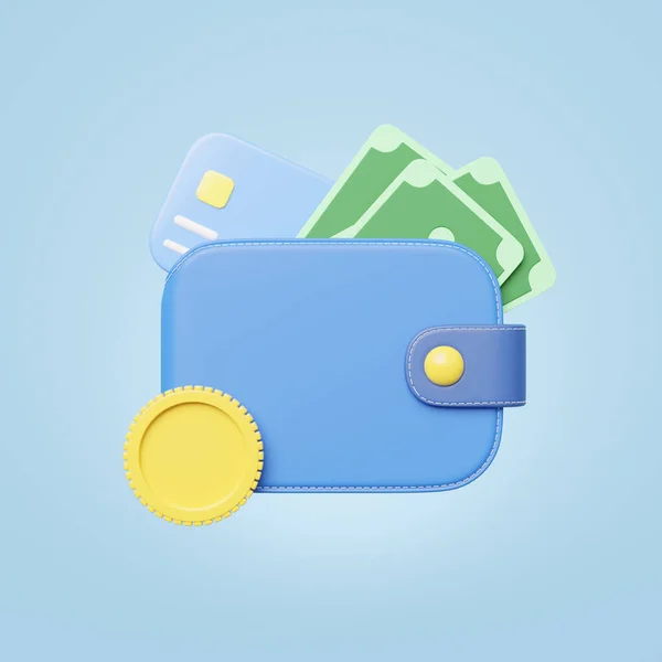 Rendern Bargeld Kreditkarte Brieftasche Münze Schwebt Auf Blauem Hintergrund Mobile — Stockfoto