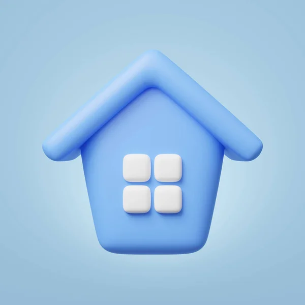 Casa Azul Con Icono Ventanas Lindo Modelo Casa Flotando Sobre — Foto de Stock