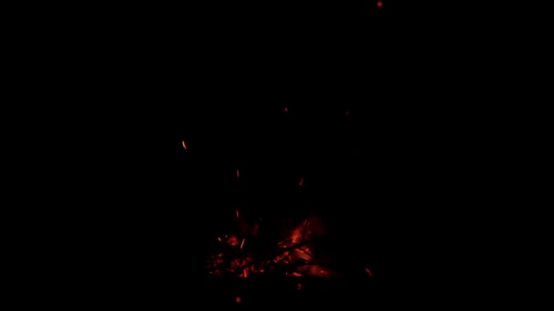 Справжнє Вогняне Полум Іскри Повільному Русі Ізольовані Чорному Тлі Боєголовка — стокове відео