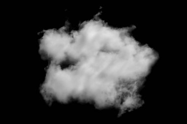 Beyaz bulut, kabarık doku, soyut, siyah arkaplanda izole.