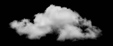 Beyaz bulut, kabarık doku, soyut, siyah arkaplanda izole.