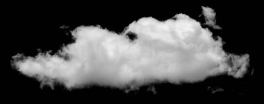 Beyaz bulut, kabarık doku, soyut, siyah arkaplanda izole.