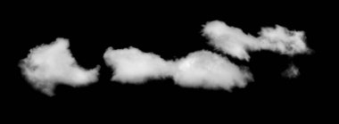 Beyaz bulut, kabarık doku, soyut, siyah arkaplanda izole.