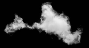 Beyaz bulut, kabarık doku, soyut, siyah arkaplanda izole.