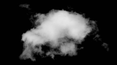 Siyah arkaplanda beyaz bulut, kabarık doku, soyut duman