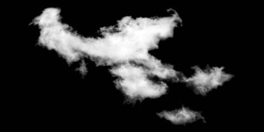 Siyah arkaplanda beyaz bulut, kabarık doku, soyut duman