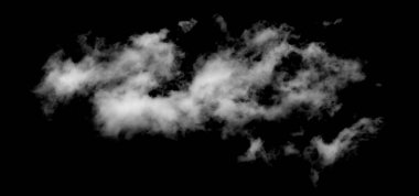 Siyah arkaplanda beyaz bulut, kabarık doku, soyut duman