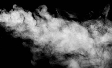 Siyah arka planda beyaz duman, soyut toz, su spreyi, duman efekti ekle