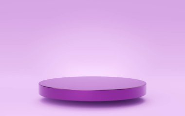 Mor arka planda yüzen boş mor silindir podyumu. Ekran ürünü için 3D boş mor kaidesel model alanı. Soyut Pastel stüdyo geometrik nesnesi. 3d resimleme.