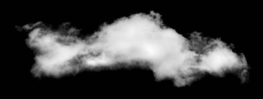 Siyah arkaplanda beyaz bulut, kabarık doku, soyut duman
