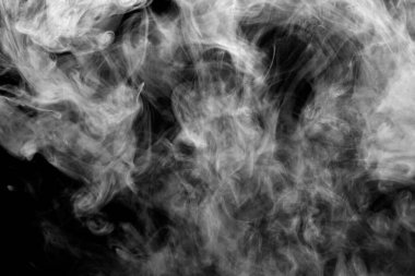 Siyah arka planda beyaz duman, soyut toz, su spreyi, duman efekti ekle