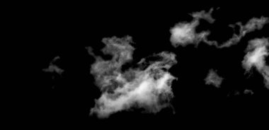 Siyah arkaplanda beyaz bulut, kabarık doku, soyut duman