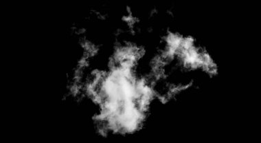 Siyah arkaplanda beyaz bulut, kabarık doku, soyut duman