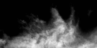 Siyah arkaplanda beyaz bulut, kabarık doku, soyut duman