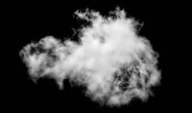 Siyah arkaplanda beyaz bulut, kabarık doku, soyut duman