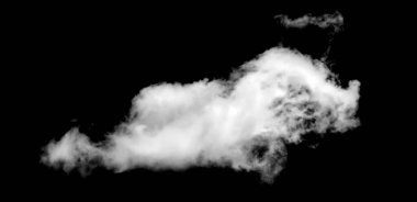 Siyah arkaplanda beyaz bulut, kabarık doku, soyut duman