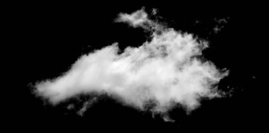 Siyah arkaplanda beyaz bulut, kabarık doku, soyut duman